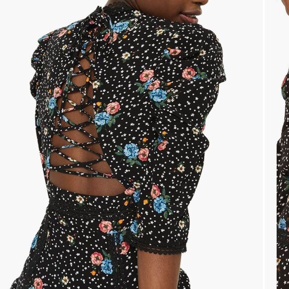 TOPSHOP Lace Up Floral Dresss - Picture 2 of 7
